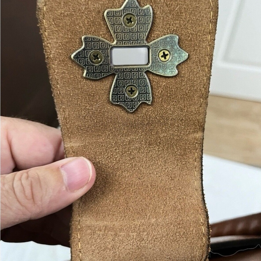 Patricia Nash Rosina Cut Out Tooled Leather Satchel Tan Gold! Beautifully Bag!! - Picture 8 of 13